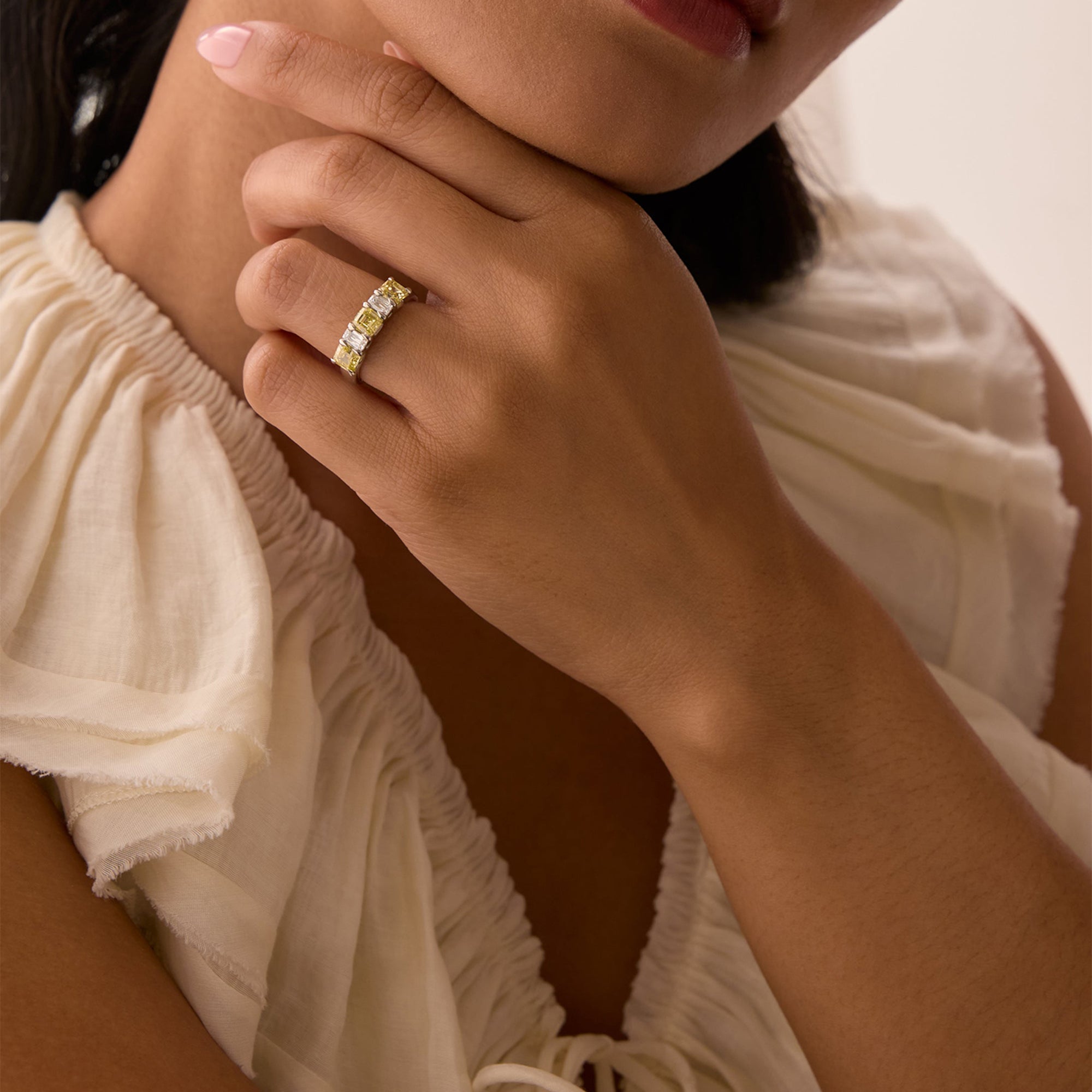 Classic Yellow and White Diamond Platinum Eternity Ring