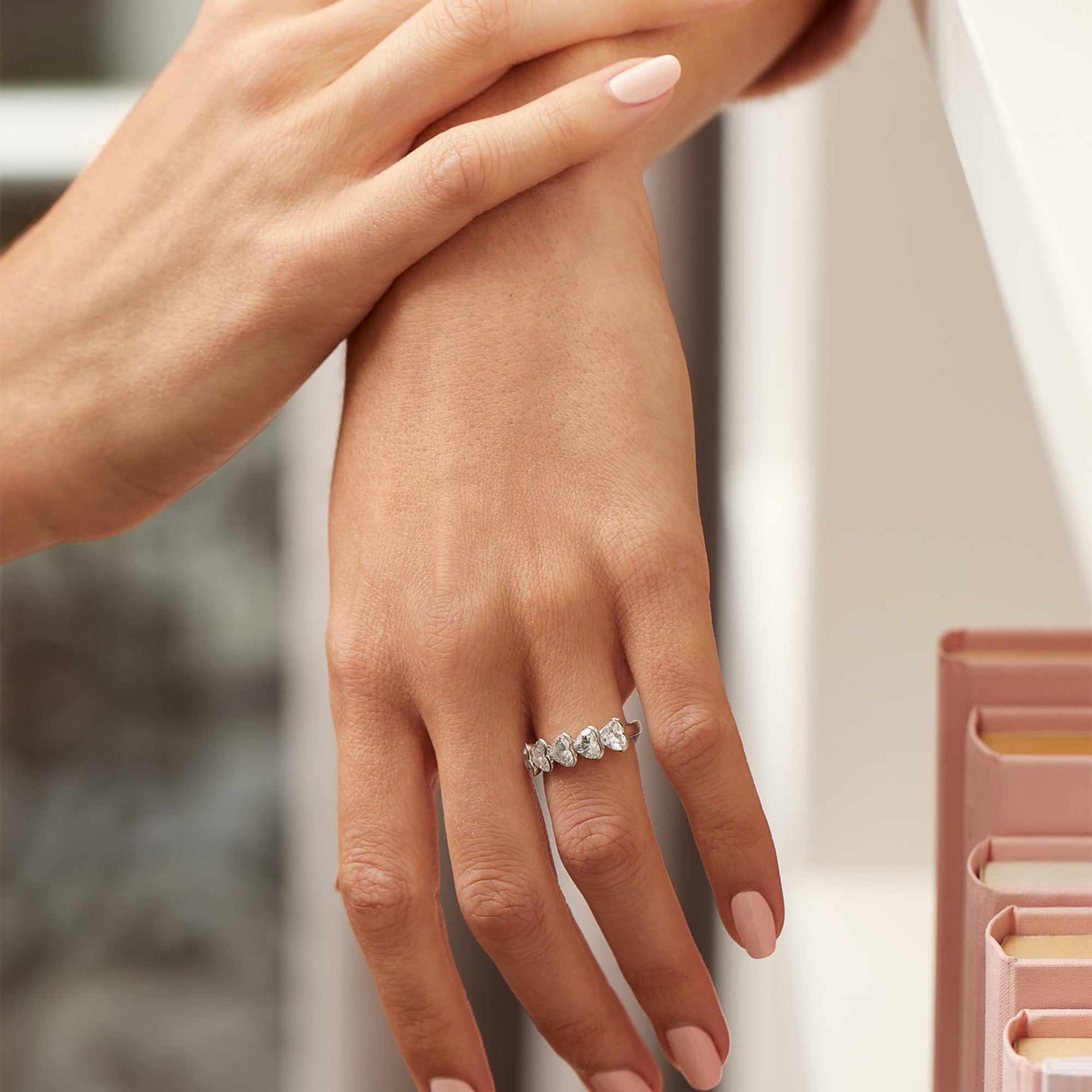 Classic Five Stone Heart Diamond Platinum Eternity Ring