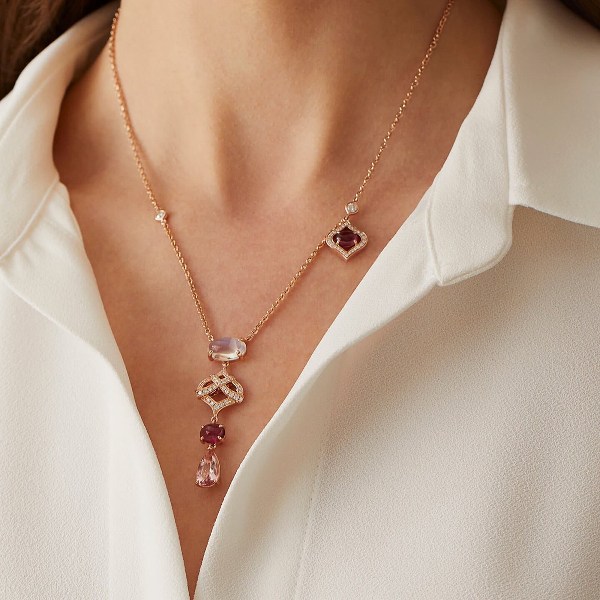 Woodland Morganite Moonstone Rose Gold Diamond Pendant