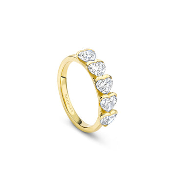 Classic Five Stone Heart Diamond Yellow Gold Eternity Ring