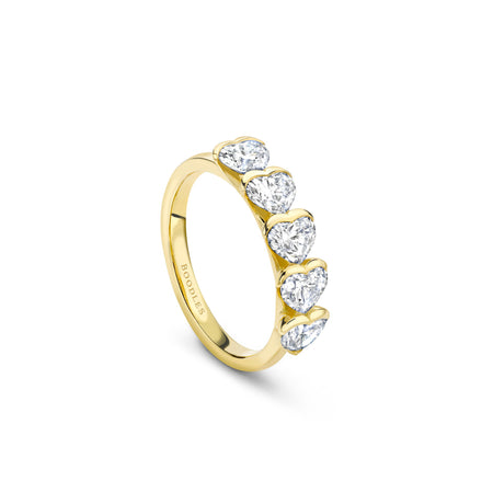 Classic Five Stone Heart Diamond Yellow Gold Eternity Ring