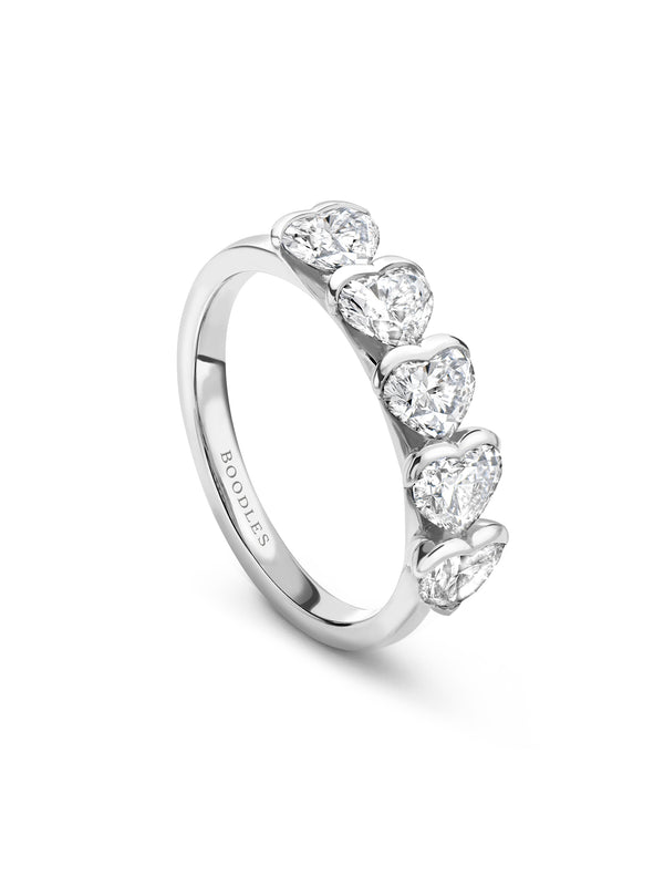 Classic Five Stone Heart Diamond Platinum Eternity Ring