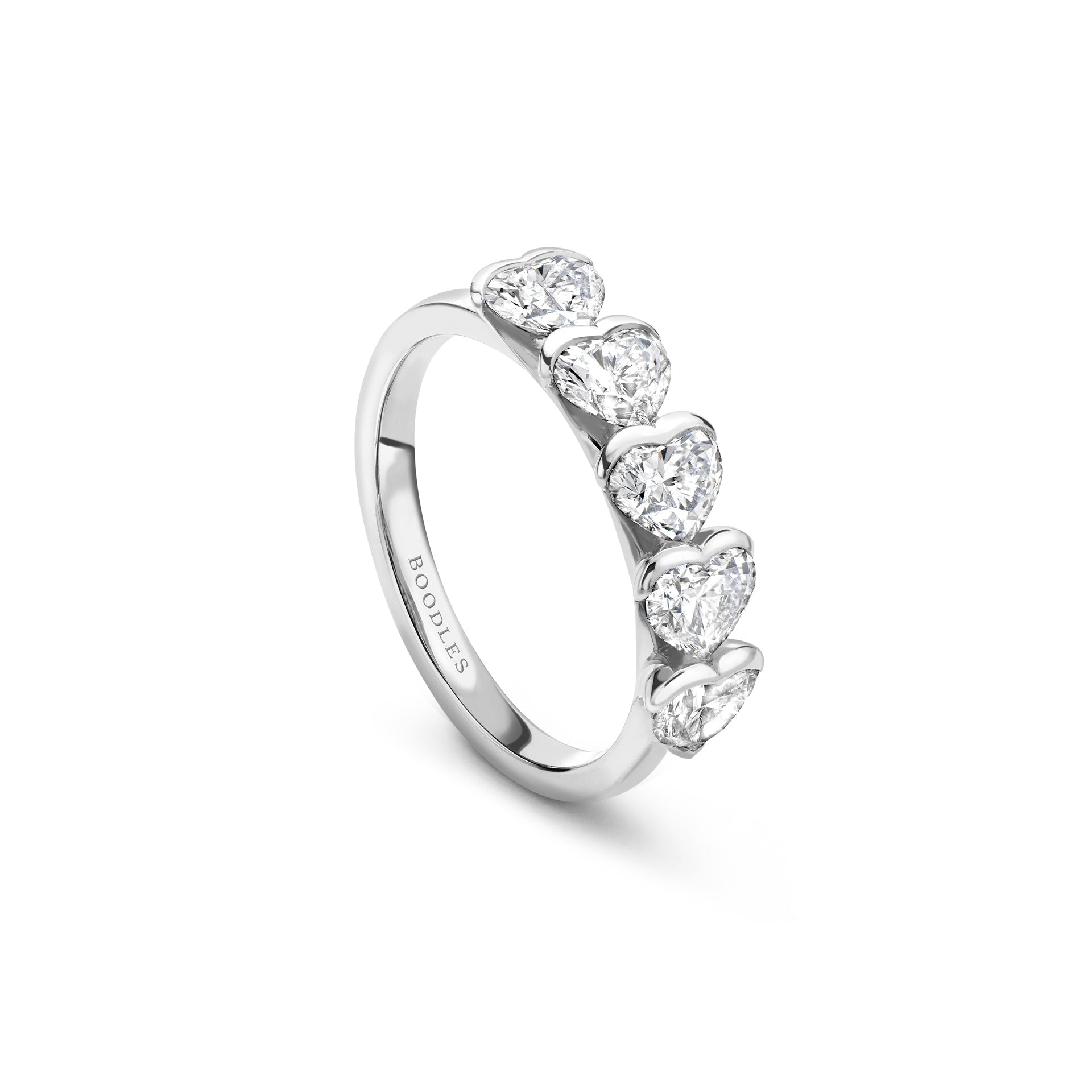 Classic Five Stone Heart Diamond Platinum Eternity Ring