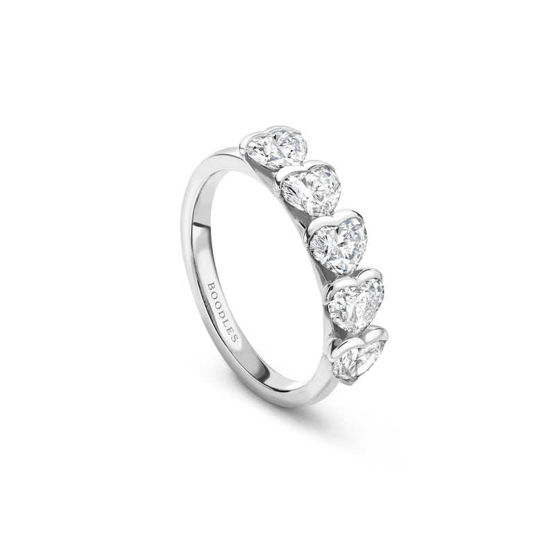 Classic Five Stone Heart Diamond Platinum Eternity Ring