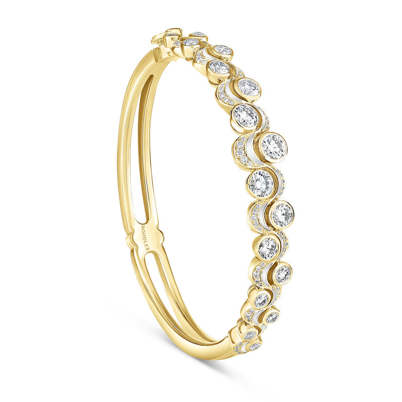 Over the Moon Diamond Enamel Yellow Gold Bangle