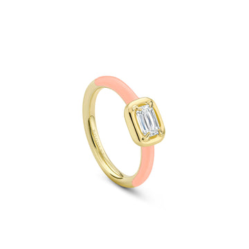 Florentine Ashoka Pink Enamel Yellow Gold Ring
