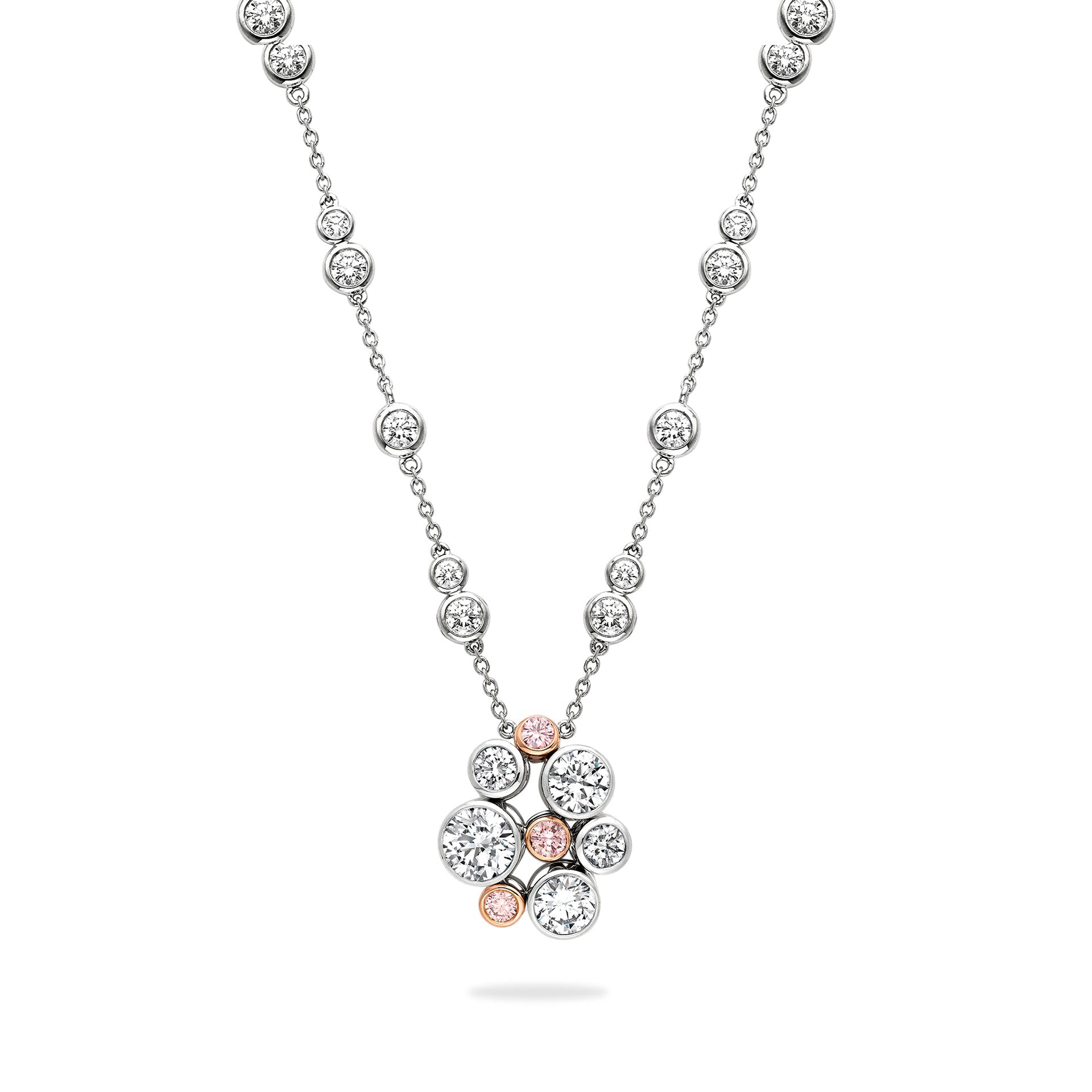 Raindance Platinum Pink and White Diamond Cluster Pendant
