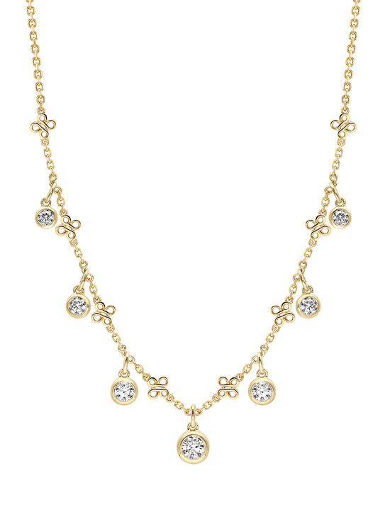 Beach Small Seven Stone Yellow Gold Diamond Necklace