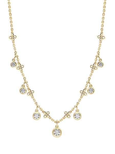 Beach Small Seven Stone Yellow Gold Diamond Necklace