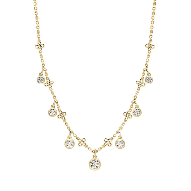 Beach Small Seven Stone Yellow Gold Diamond Necklace