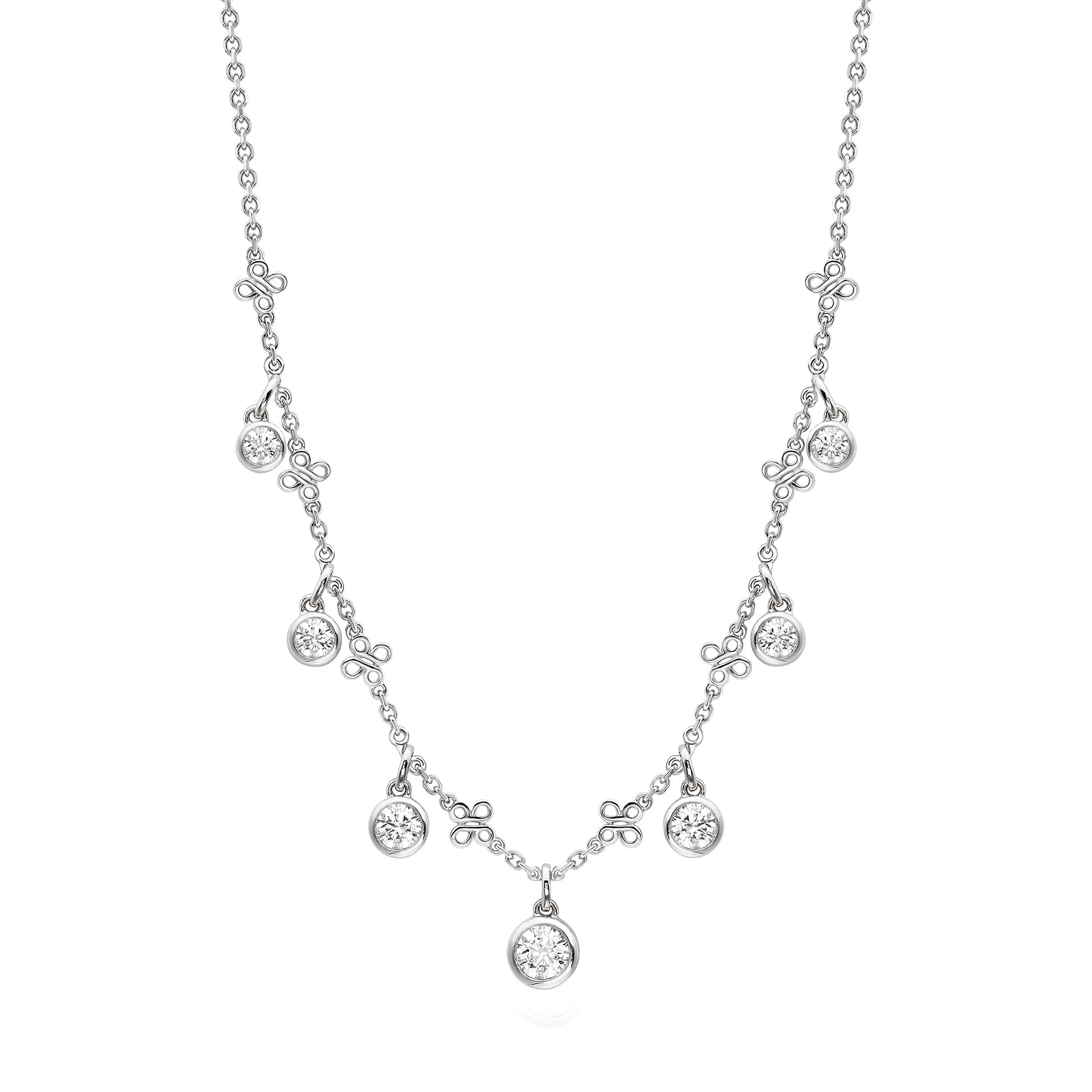Beach Small Seven Stone Platinum Diamond Necklace