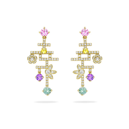 Secret Garden Sapphire Diamond Yellow Gold Drop Earrings
