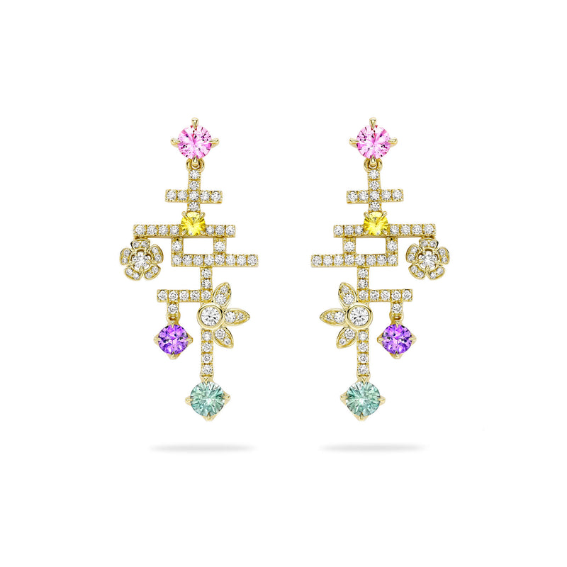 Secret Garden Sapphire Diamond Yellow Gold Drop Earrings