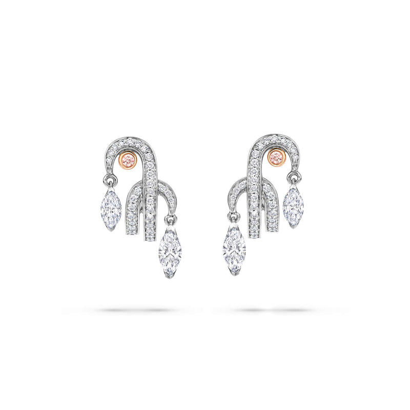 Secret Garden Pink and White Diamond Platinum Earrings