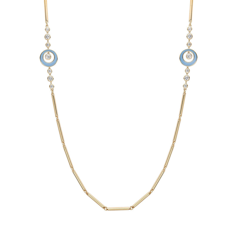 Raindance Diamond Blue Enamel Long Yellow Gold Necklace