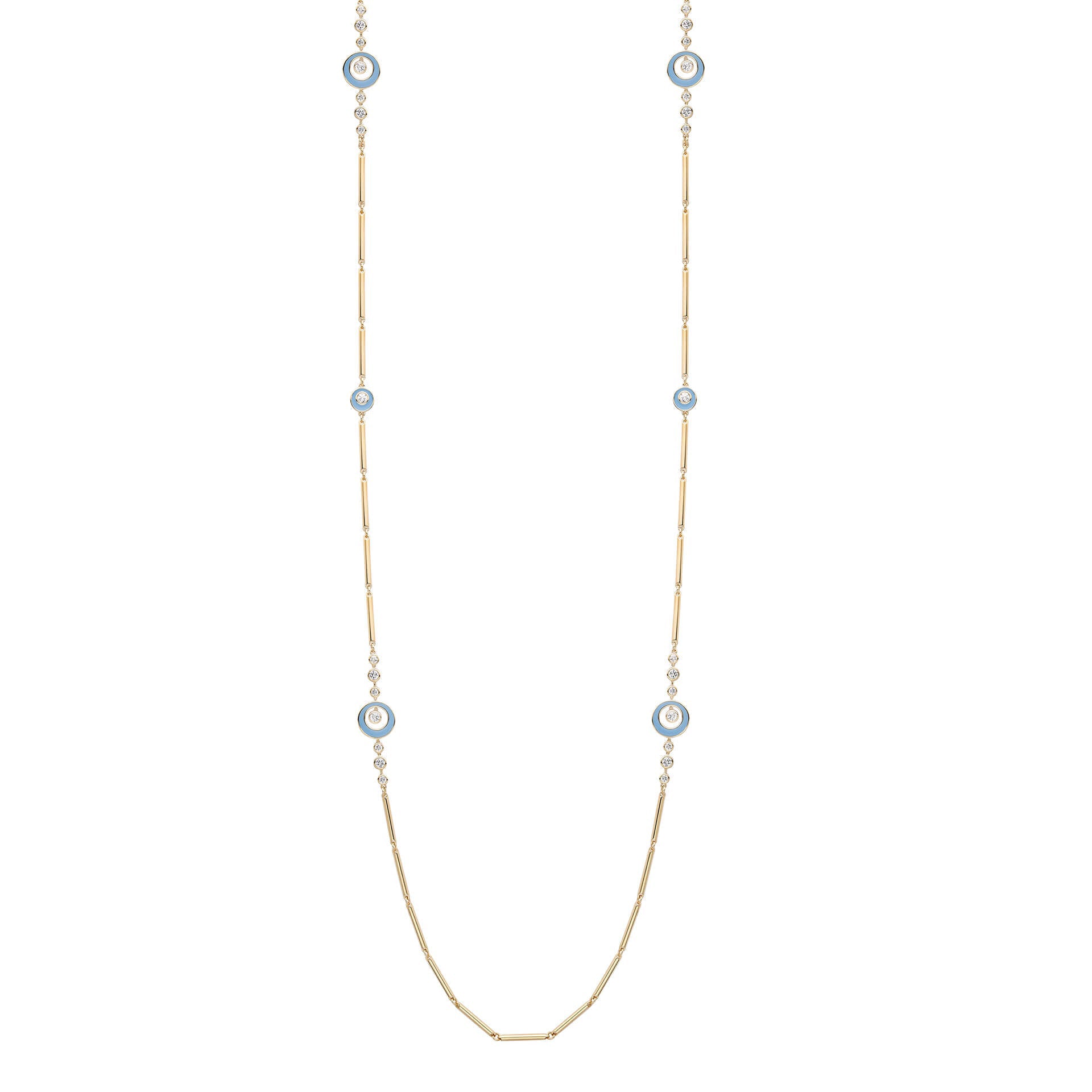 Raindance Diamond Blue Enamel Long Yellow Gold Necklace