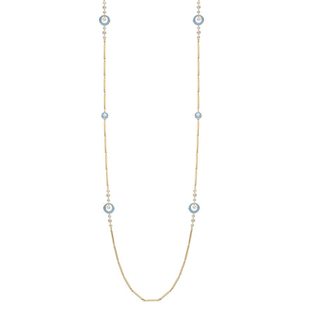Raindance Diamond Blue Enamel Long Yellow Gold Necklace