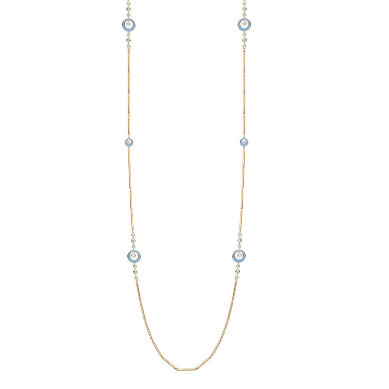 Raindance Diamond Blue Enamel Long Yellow Gold Necklace