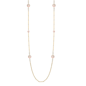 Raindance Diamond Pink Enamel Long Yellow Gold Necklace