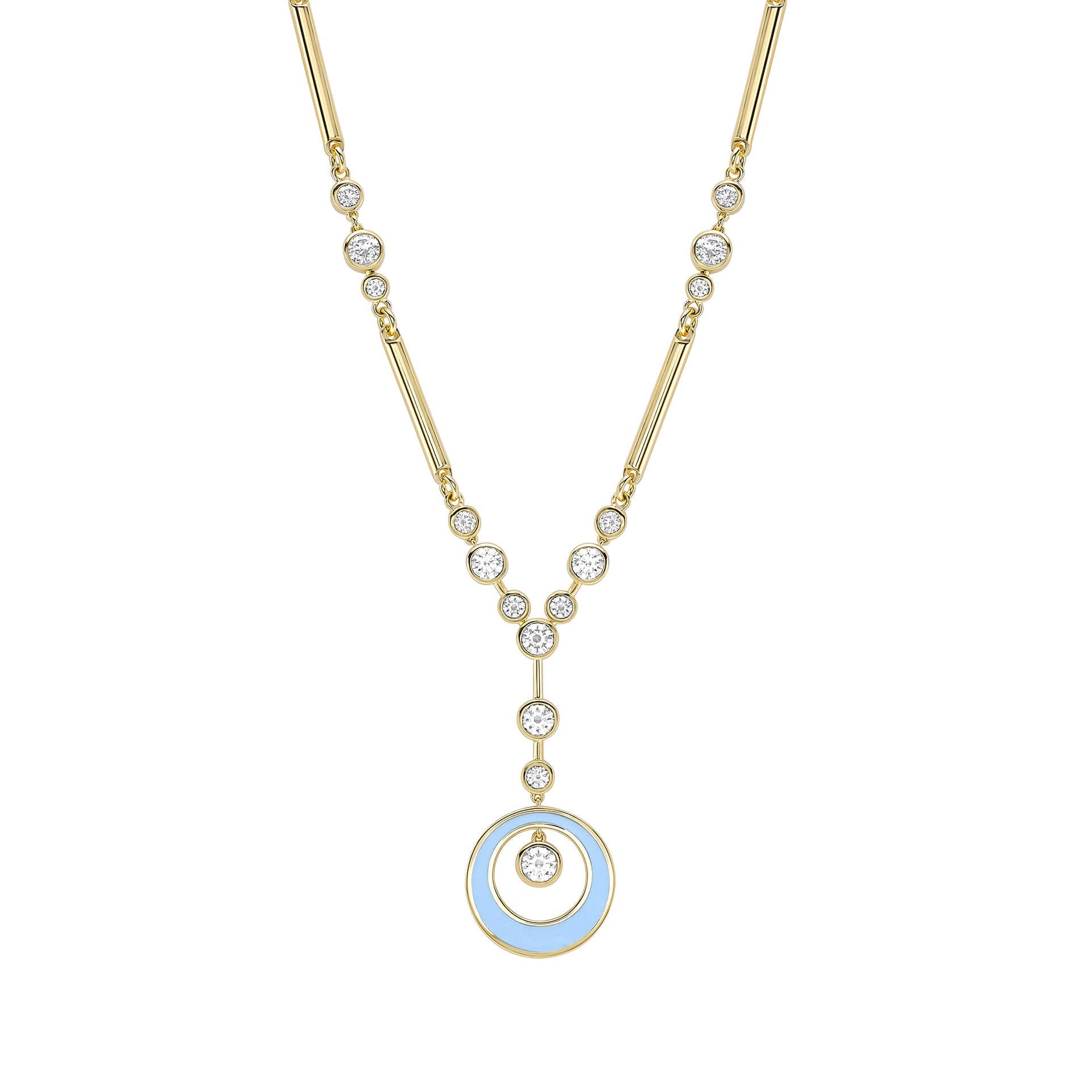 Raindance Diamond Blue Enamel Yellow Gold Pendant