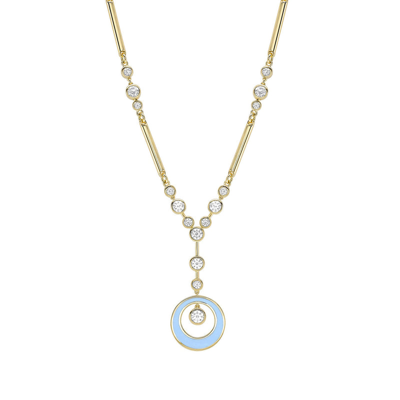 Raindance Diamond Blue Enamel Yellow Gold Pendant