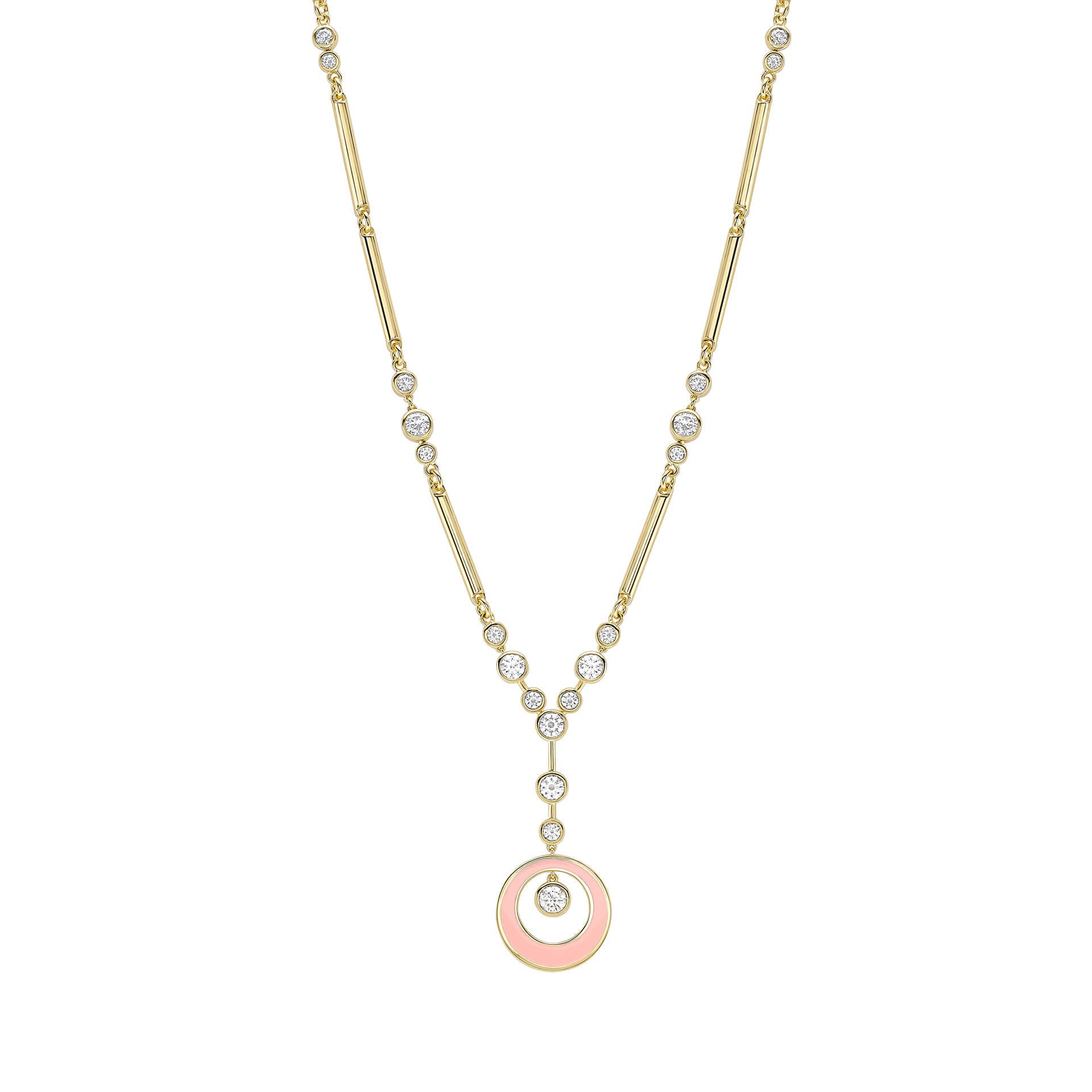Raindance Diamond Pink Enamel Yellow Gold Pendant