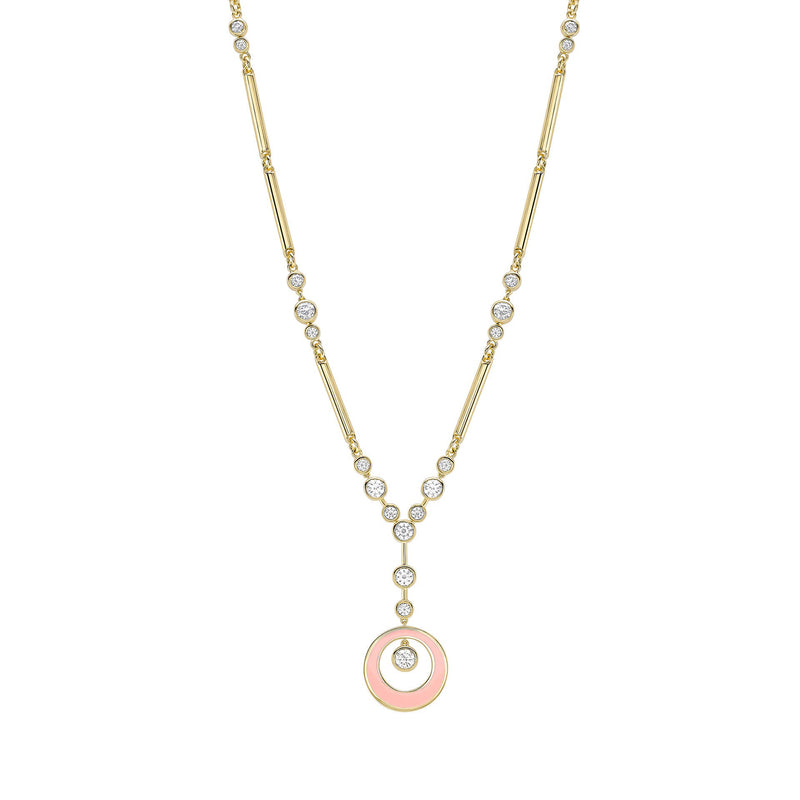 Raindance Diamond Pink Enamel Yellow Gold Pendant