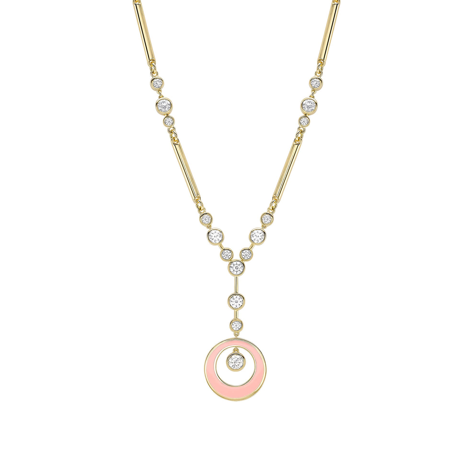 Raindance Diamond Pink Enamel Yellow Gold Pendant
