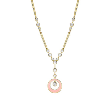 Raindance Diamond Pink Enamel Yellow Gold Pendant