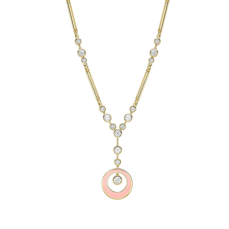 Raindance Diamond Pink Enamel Yellow Gold Pendant