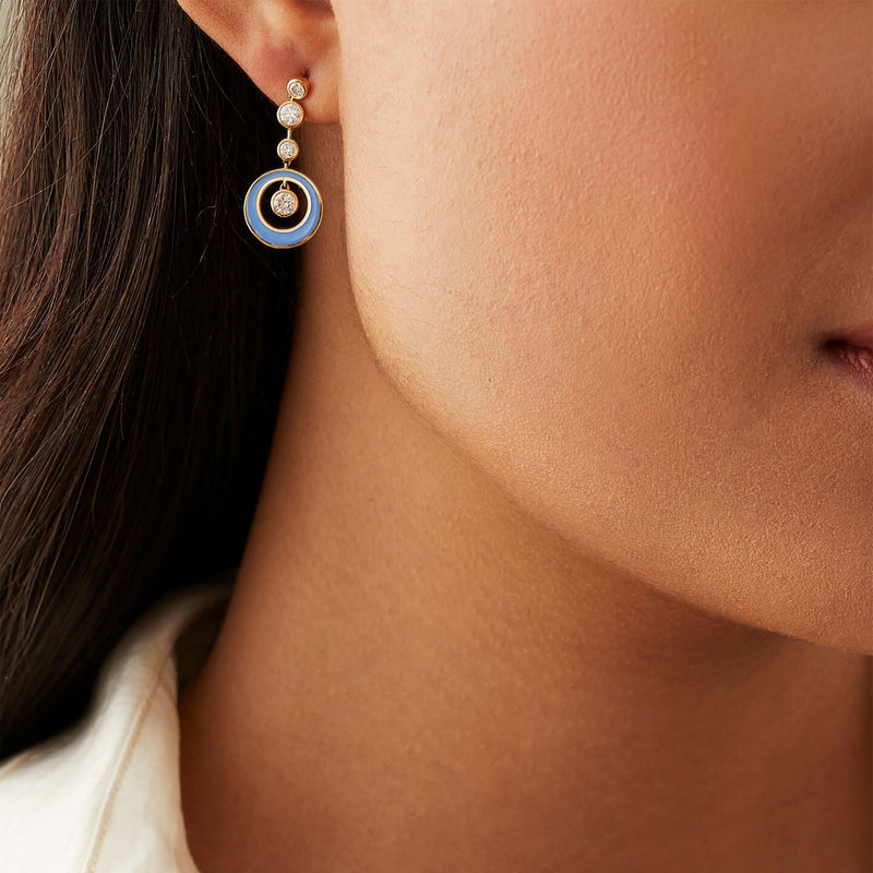 Raindance Diamond Blue Enamel Yellow Gold Earrings