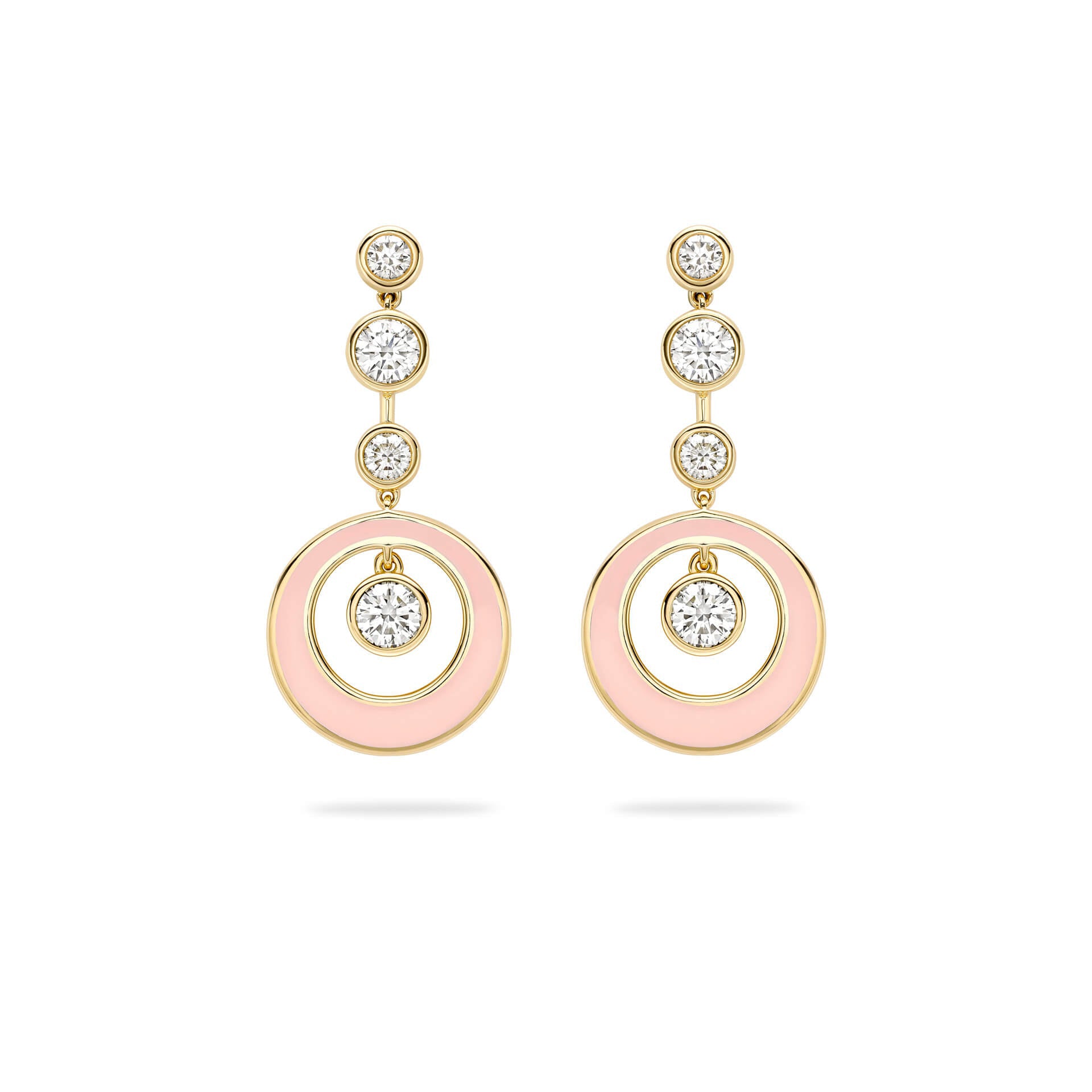 Raindance Diamond Pink Enamel Yellow Gold Earrings