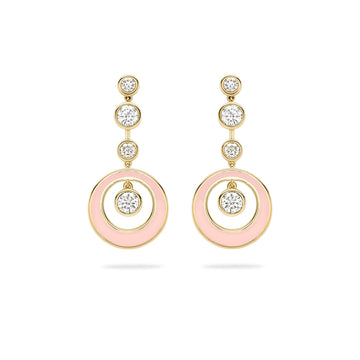 Raindance Diamond Pink Enamel Yellow Gold Earrings