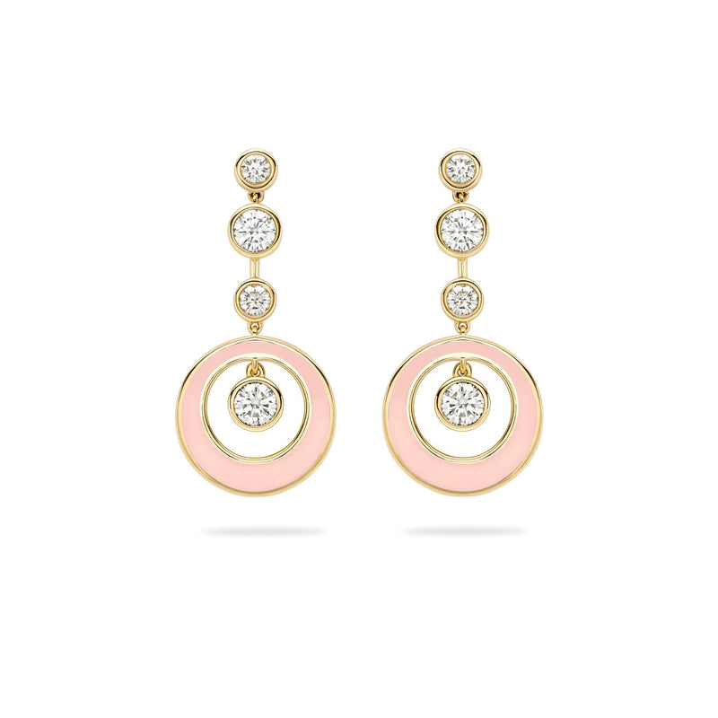Raindance Diamond Pink Enamel Yellow Gold Earrings