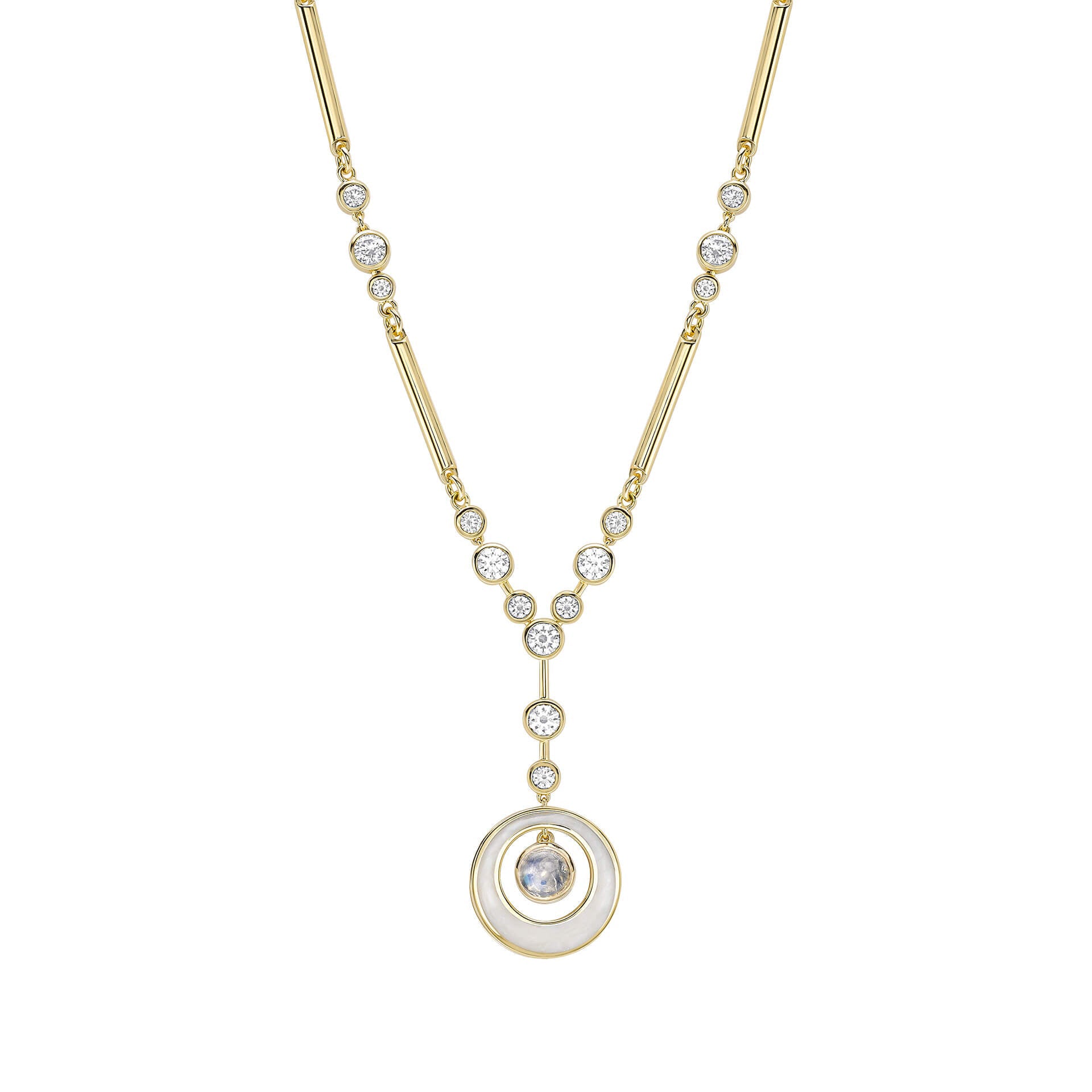 Raindance Diamond Moonstone Enamel Yellow Gold Pendant