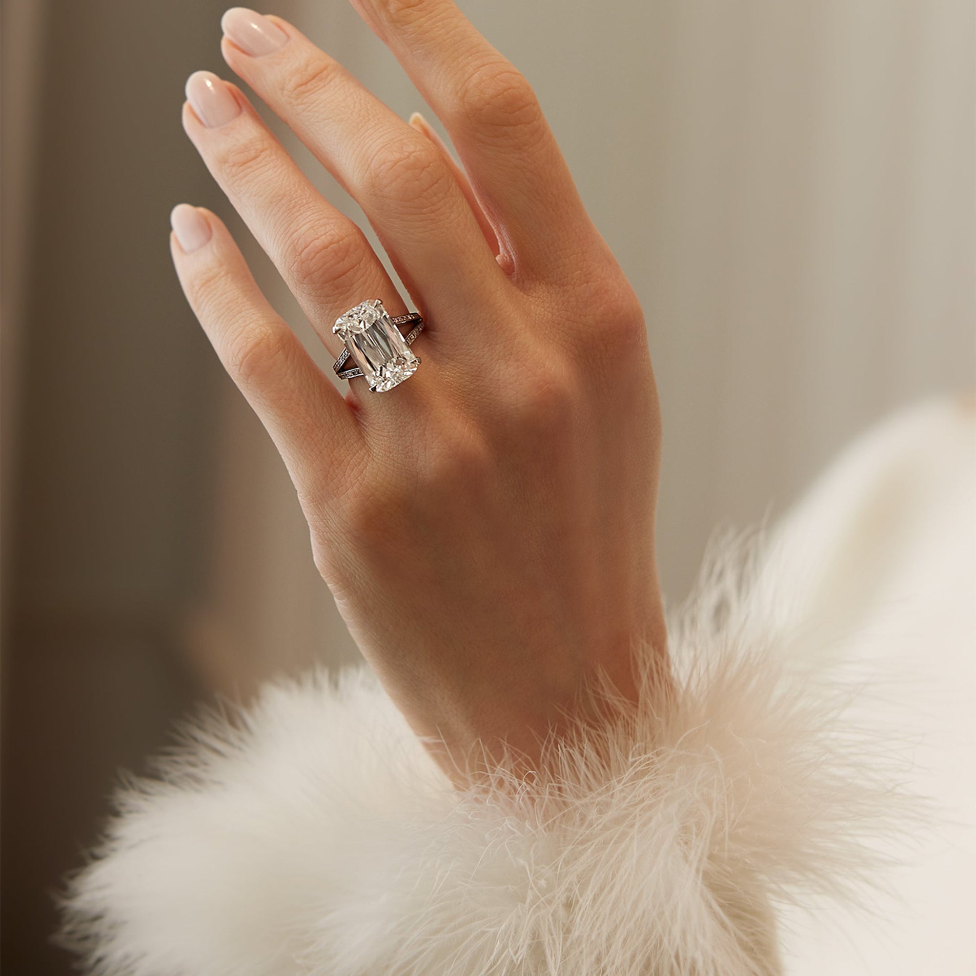 Ashoka Diamond Split Shoulders Platinum Ring