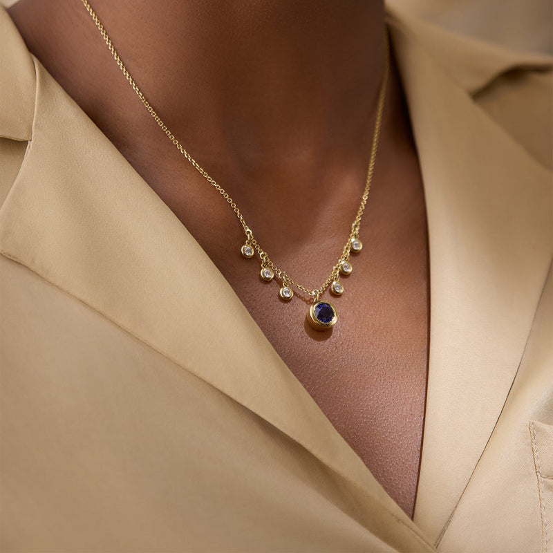 Beach Sapphire and Diamond Yellow Gold Pendant