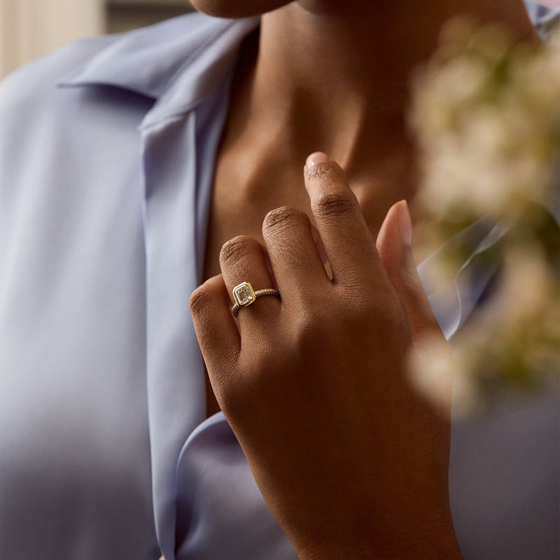 Florentine Emerald Cut Diamond Yellow Gold Ring