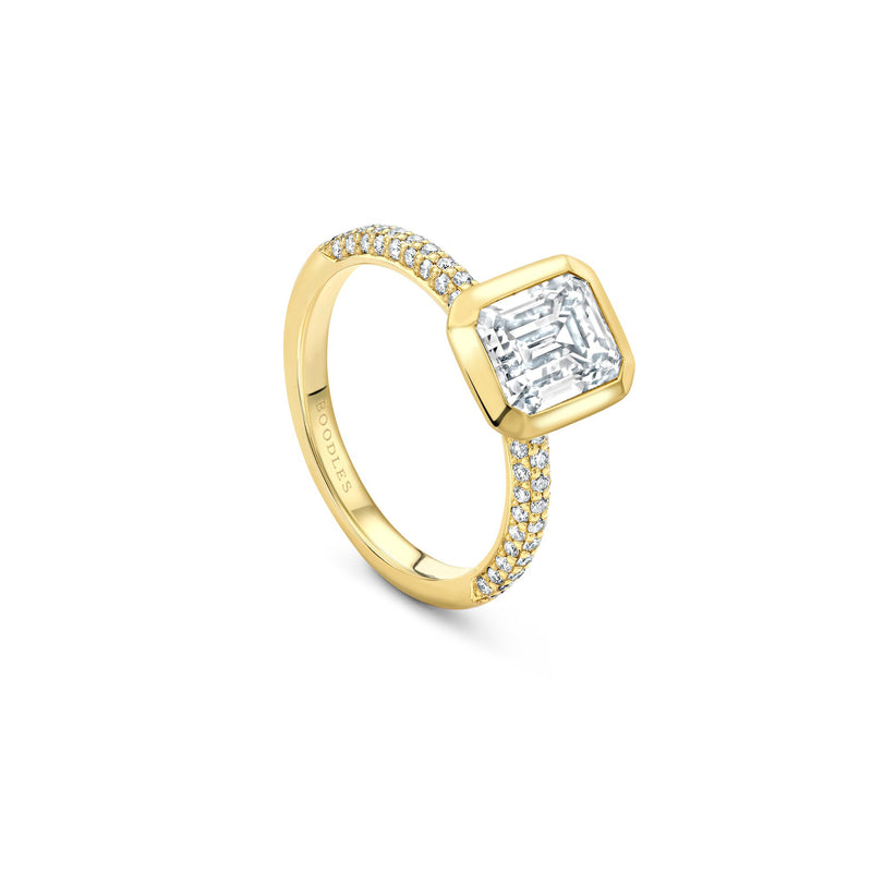 Florentine Emerald Cut Diamond Yellow Gold Ring