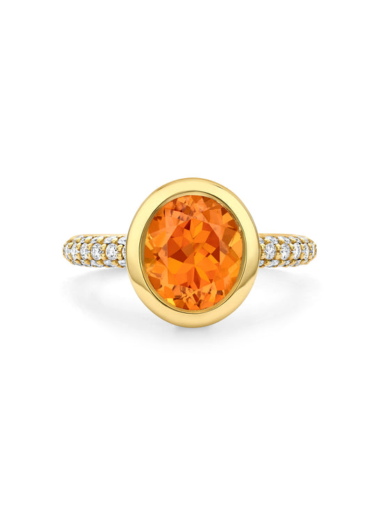 Florentine Oval Mandarin Garnet Yellow Gold Ring