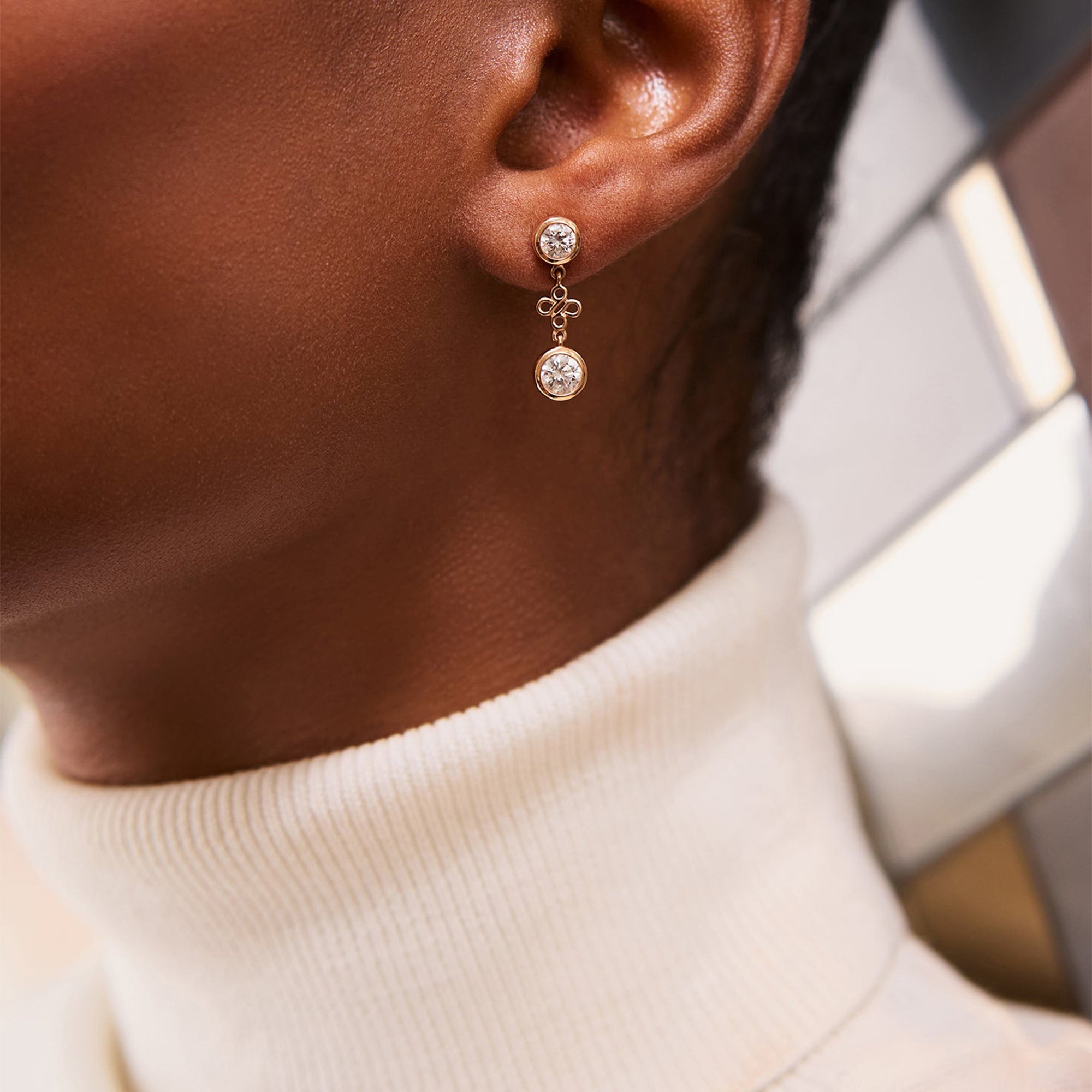 Beach Rose Gold Detachable Diamond Drop Earrings