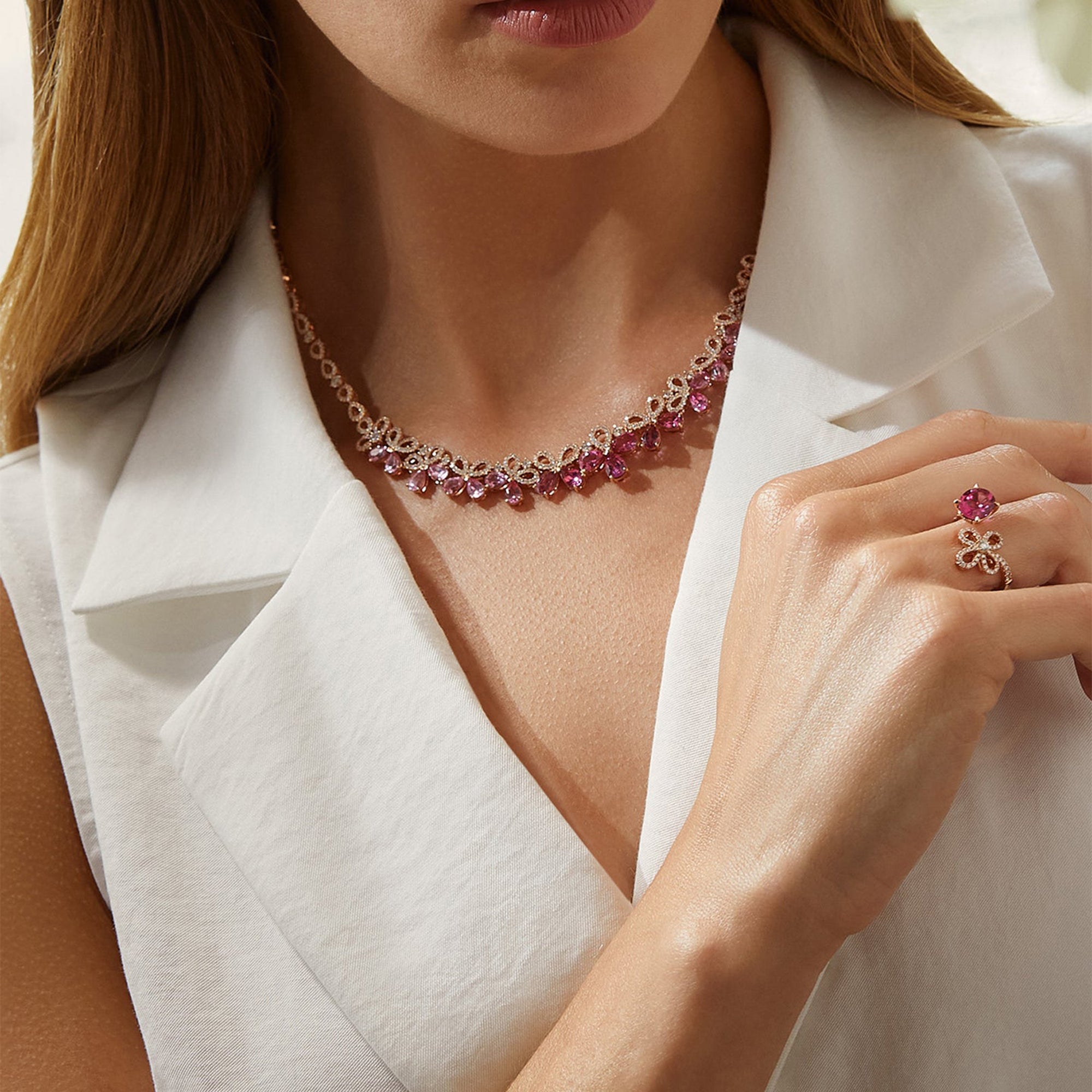 Secret Garden Spinel Diamond Rose Gold Necklace