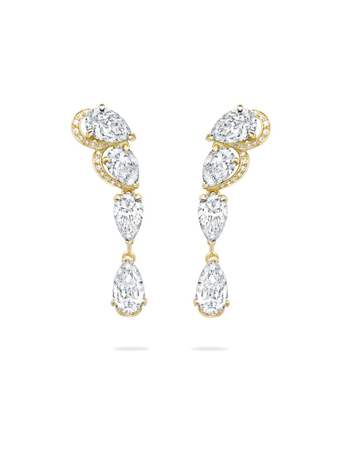 Classic Pear Yellow Gold Diamond Drop Earrings