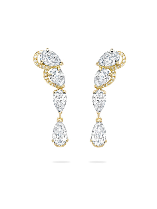 Classic Pear Yellow Gold Diamond Drop Earrings
