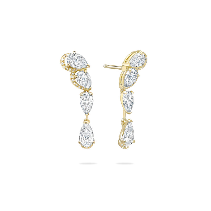 Classic Pear Yellow Gold Diamond Drop Earrings