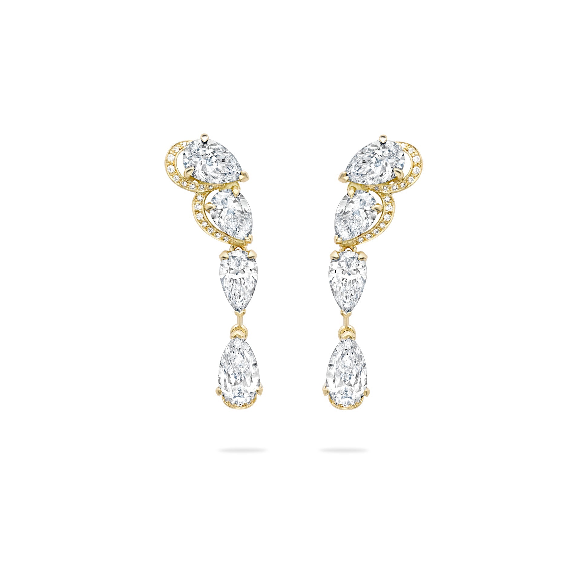 Classic Pear Yellow Gold Diamond Drop Earrings