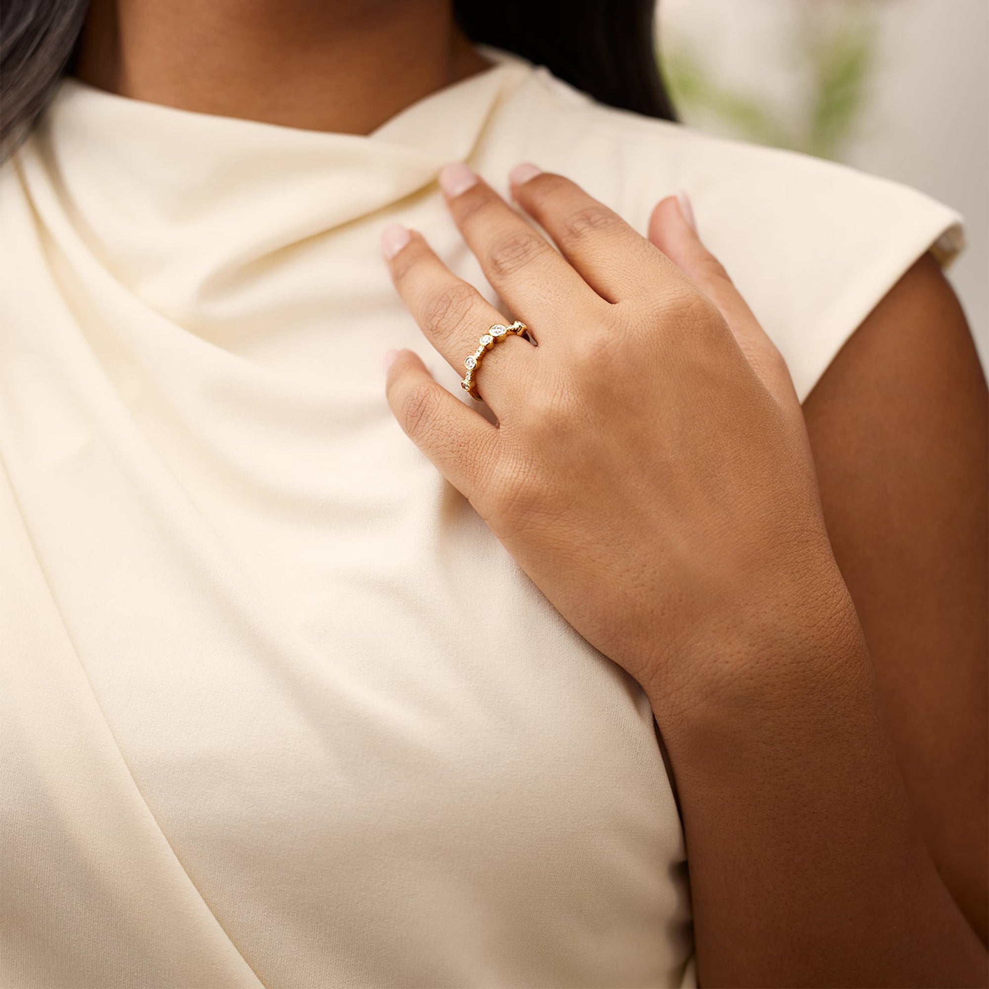 Waterfall Semi Yellow Gold Diamond Eternity Ring