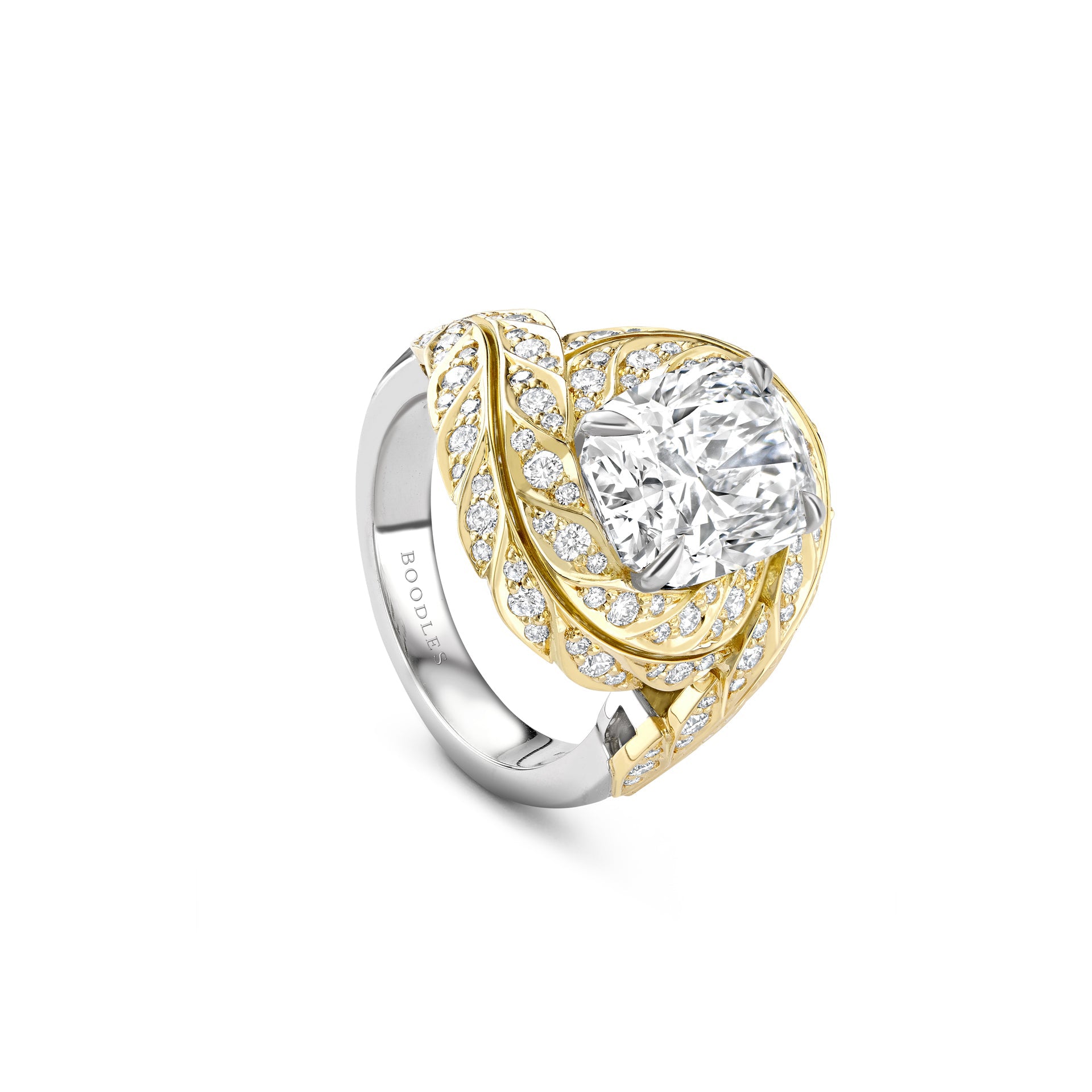 Peace of Mined Cushion Diamond Platinum and Yellow Gold Ring