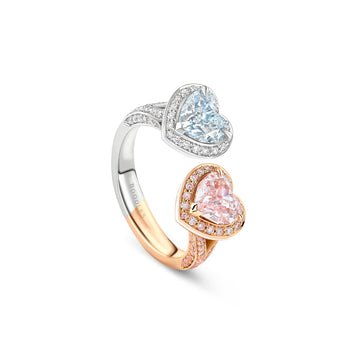 Gemini Heart Pink and Blue Diamond Ring