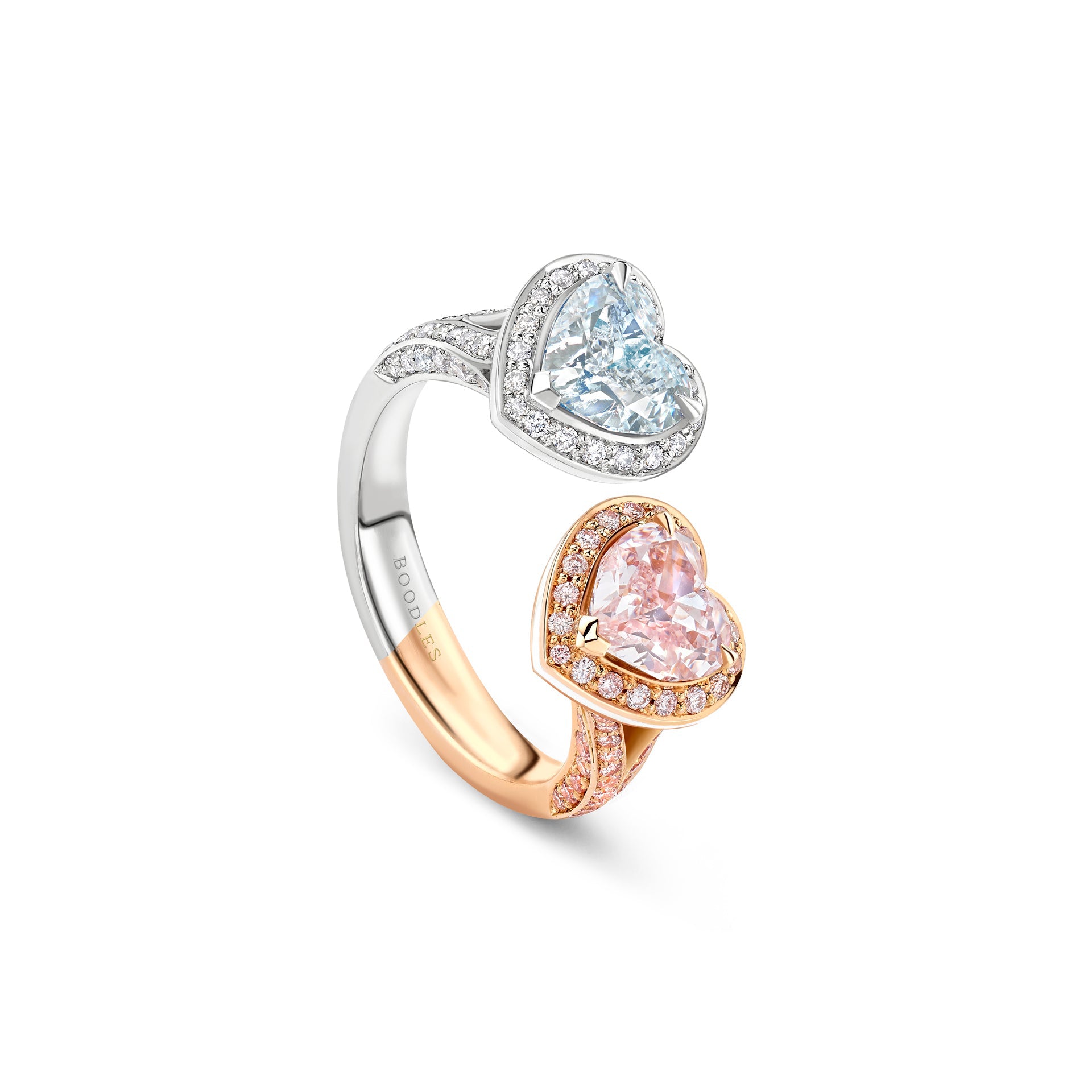 Gemini Heart Pink and Blue Diamond Ring